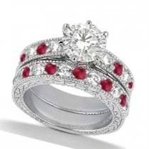 Diamond & Genuine Ruby Vintage Bridal Set 14k White Gold (2.50ct)