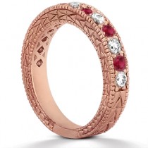 Antique Diamond & Ruby Wedding Ring 18kt Rose Gold (1.05ct)