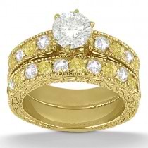 White & Yellow Diamond Engagement Ring & Band 14K Yellow Gold (1.61ct)