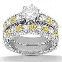 White & Yellow Diamond Engagement Ring & Band Palladium (1.61ct)