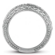 Antique Style Pave Set Wedding Ring Band 18k White Gold (1.00ct)