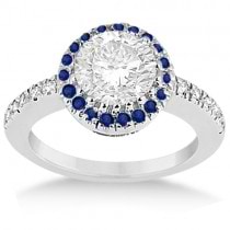 Pave Halo Sapphire & Diamond Engagement Ring 14k White Gold (0.45ct)