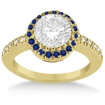 Pave Halo Sapphire & Diamond Engagement Ring 14k Yellow Gold (0.45ct)