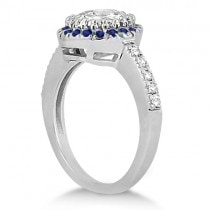 Halo Blue Sapphire & Diamond Bridal Set 14k White Gold (0.65ct)