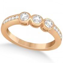3 Stone Bezel Set Diamond Ring & Band Bridal Set 14k Rose Gold (1.08ct)