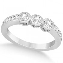 3 Stone Bezel Set Diamond Ring & Band Bridal Set 14k White Gold (1.08ct)