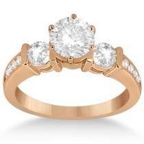 Bar Set 3-Stone Engagement Ring w/ Sidestones 14k Rose Gold (0.60ct)