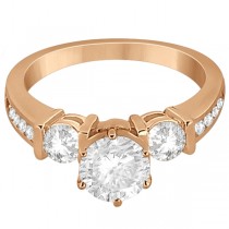 Bar Set 3-Stone Engagement Ring w/ Sidestones 14k Rose Gold (0.60ct)