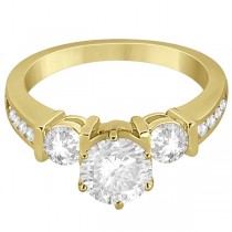 Bar Set Three-Stone Engagement Ring w/ Sidestones 14k Y. Gold (0.60ct)