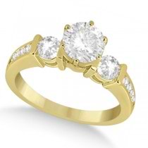 Bar Set Three-Stone Engagement Ring w/ Sidestones 18k Y. Gold (0.60ct)
