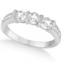 Channel and Bar-Set Three-Stone Diamond Ring 14k White Gold (0.80ct)