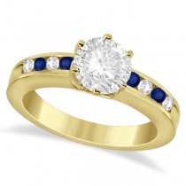Channel Diamond & Blue Sapphire Engagement Ring 14K Y Gold (0.40ct)