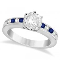 Channel Diamond & Blue Sapphire Engagement Ring 18K W Gold (0.40ct)