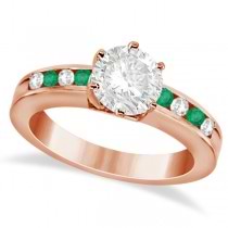 Channel Diamond & Emerald Engagement Ring 14K Rose Gold (0.40ct)