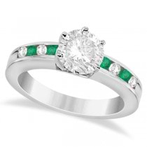 Channel Diamond & Emerald Engagement Ring 14K White Gold (0.40ct)