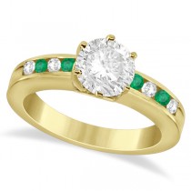 Channel Diamond & Emerald Engagement Ring 18K Yellow Gold (0.40ct)