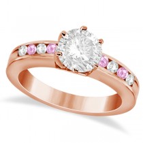 Channel Diamond & Pink Sapphire Engagement Ring 14K R Gold (0.40ct)