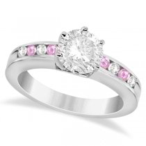 Channel Diamond & Pink Sapphire Engagement Ring 18K W Gold (0.40ct)