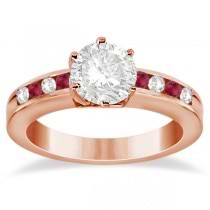 Channel Diamond & Ruby Engagement Ring 14K Rose Gold (0.40ct)