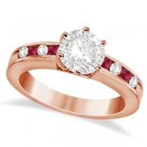Channel Diamond & Ruby Engagement Ring 14K Rose Gold (0.40ct)