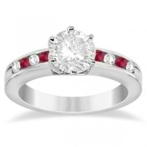 Channel Diamond & Ruby Engagement Ring 14K White Gold (0.40ct)