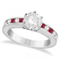 Channel Diamond & Ruby Engagement Ring 18K White Gold (0.40ct)