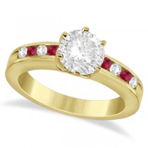 Channel Diamond & Ruby Engagement Ring 18K Yellow Gold (0.40ct)