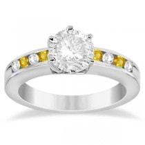 Channel Diamond & Yellow Sapphire Engagement Ring 14K W Gold (0.40ct)