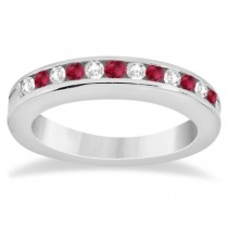 Semi-Eternity Ruby Gemstone & Diamond Bridal Set 14K White Gold 0.96ct