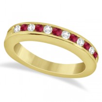 Semi-Eternity Ruby Gemstone & Diamond Bridal Set 14K Yellow Gold 0.96ct