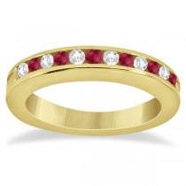 Semi-Eternity Ruby Gemstone & Diamond Bridal Set 18K Yellow Gold 0.96ct