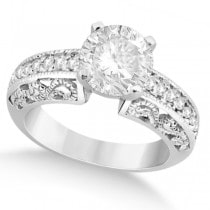 Vintage Filigree Diamond Engagement Ring 14K White Gold (0.32ct)