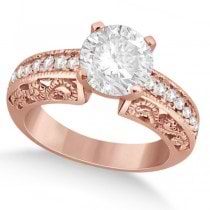 Vintage Filigree Diamond Bridal Ring Set 14K Rose Gold (0.64ct)