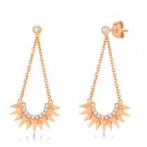 Diamond Sunburst Shaped Dangle Earrings 14k Rose Gold (0.13ct)