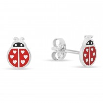 Ladybug Enamel Earrings 14k White Gold