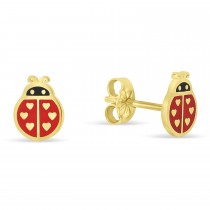 Ladybug Enamel Earrings 14k Yellow Gold