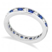 Channel-Set Sapphire & Diamond Eternity Ring 14k White Gold (1.50ct). Size 5.5