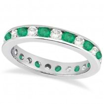Channel-Set Emerald & Diamond Eternity Ring 14k White Gold (1.50ct)