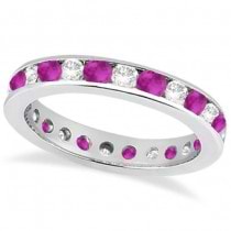 Channel-Set Pink Sapphire & Diamond Eternity Ring 14k White Gold (1.50ct)