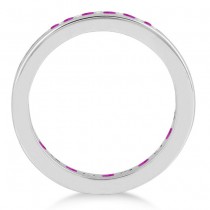 Channel-Set Pink Sapphire & Diamond Eternity Ring 14k White Gold (1.50ct)