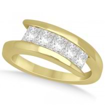 Five Stone Princess Diamond Ring Tension Set 18k Yellow Gold (0.50ct)