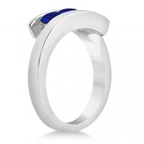 Blue Sapphire 3 Stone Journey Ring Tension Set 14K White Gold 0.90ctw