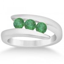Emerald Three Stone Journey Ring Tension Set in 14K White Gold 0.72ctw
