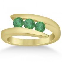 Emerald Three Stone Journey Ring Tension Set in 14K Yellow Gold 0.72ct