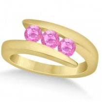 Pink Sapphire Journey Ring Tension Set in 14K Yellow Gold 0.90ctw
