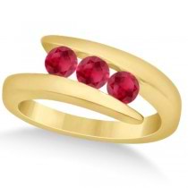 Ruby Three Stone Tension Set Journey Ring 14K Yellow Gold 0.90ctw
