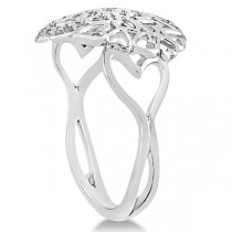 Carved Open Heart Shaped Ring Crafted in 14k White Gold