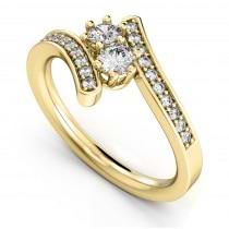 Diamond Accented Two Stone Curved Tension Ring 14k Yellow Gold (0.70ct)