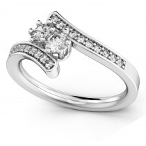 Diamond Accented Two Stone Curved Tension Ring 18k White Gold (0.70)