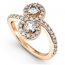 Diamond Halo Two Stone Ring Curved 14k Rose Gold (1.27ct)